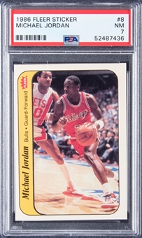 1986/87 Fleer Stickers #8 Michael Jordan Rookie Card - PSA NM 7